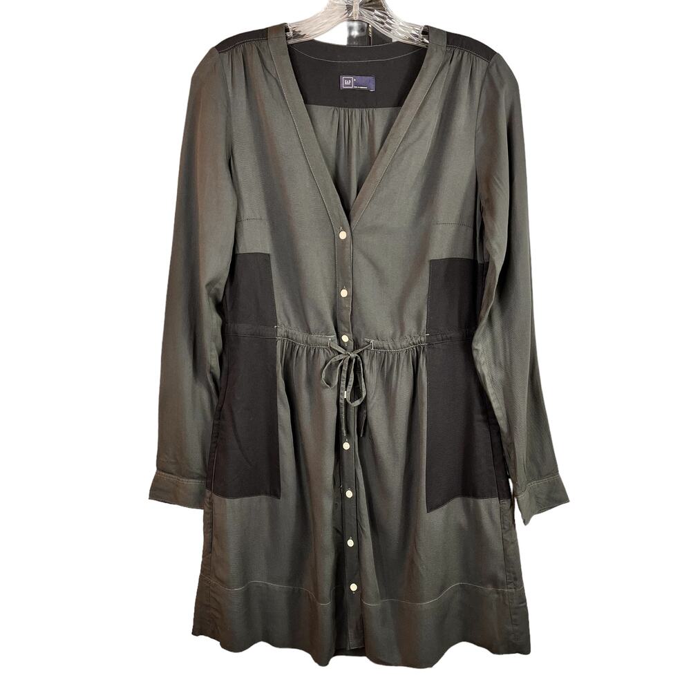 Gap Button Front Tie Waist Shirt Dress Midi Size 0